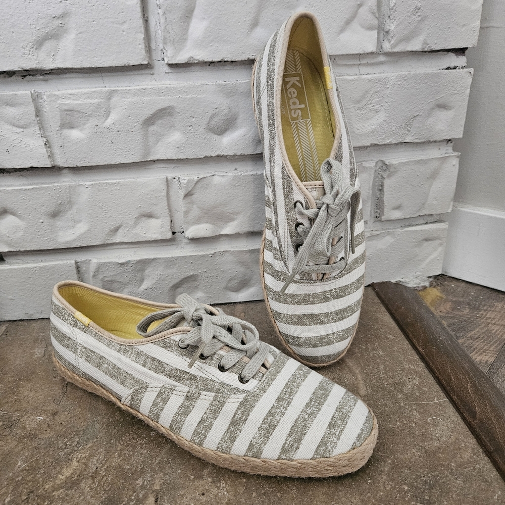 Keds Women's Sneakers Gray Cream Striped Shoes